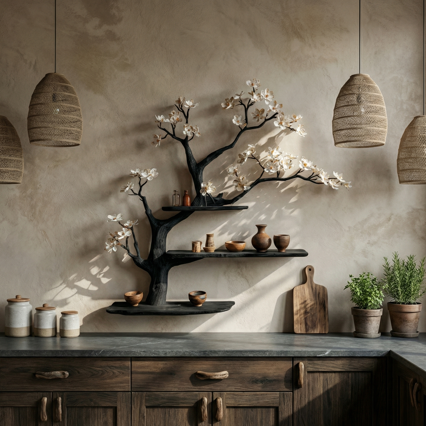 Modern Rustic Tree Shelf Solid Wood Wall Display Home Decor