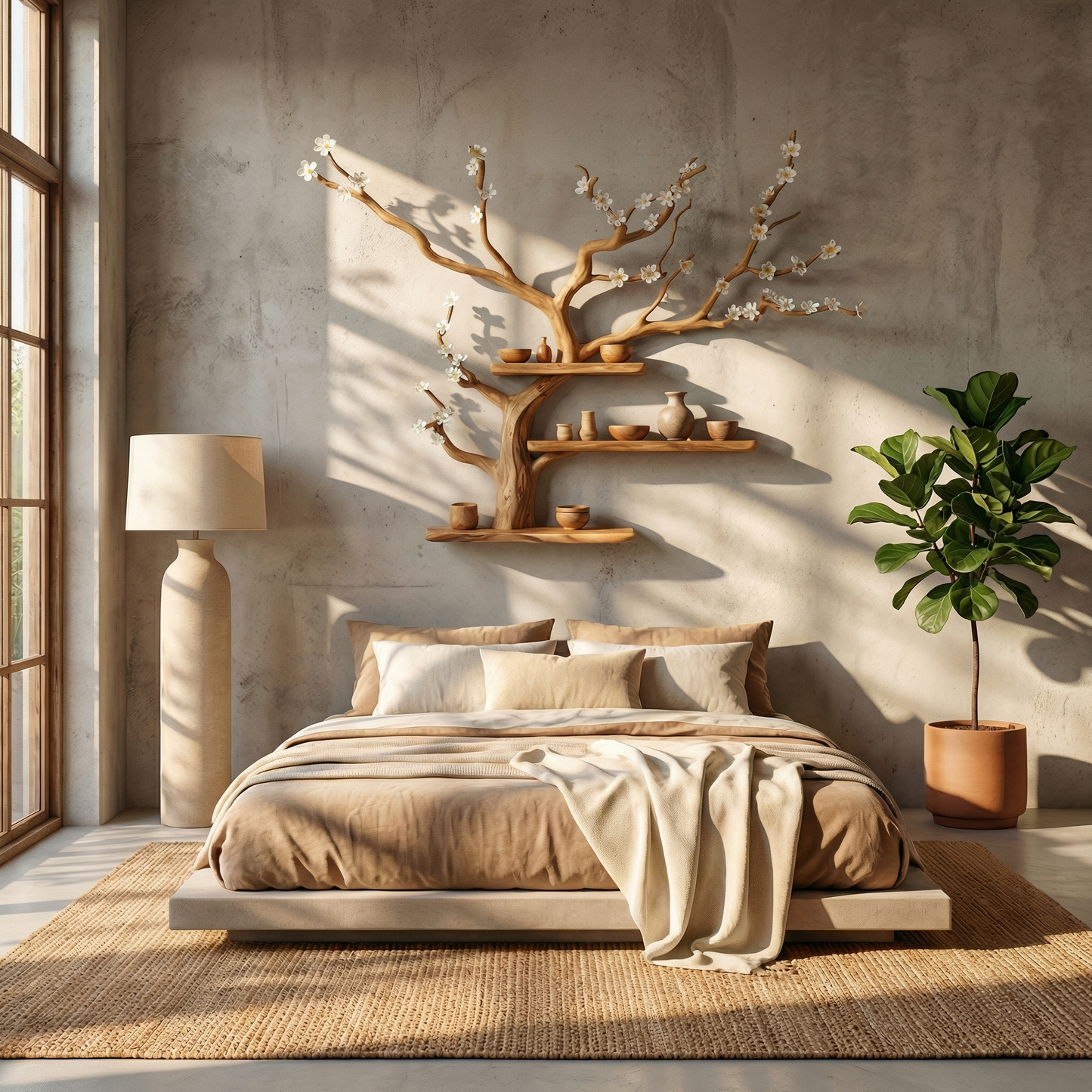 Modern Rustic Tree Shelf Solid Wood Wall Display Home Decor