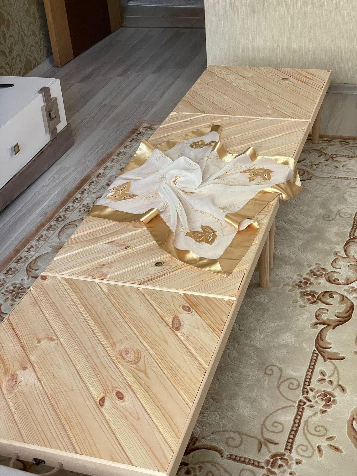 Handmade Folding Picnic Table, Low Seat Wood Beach Table
