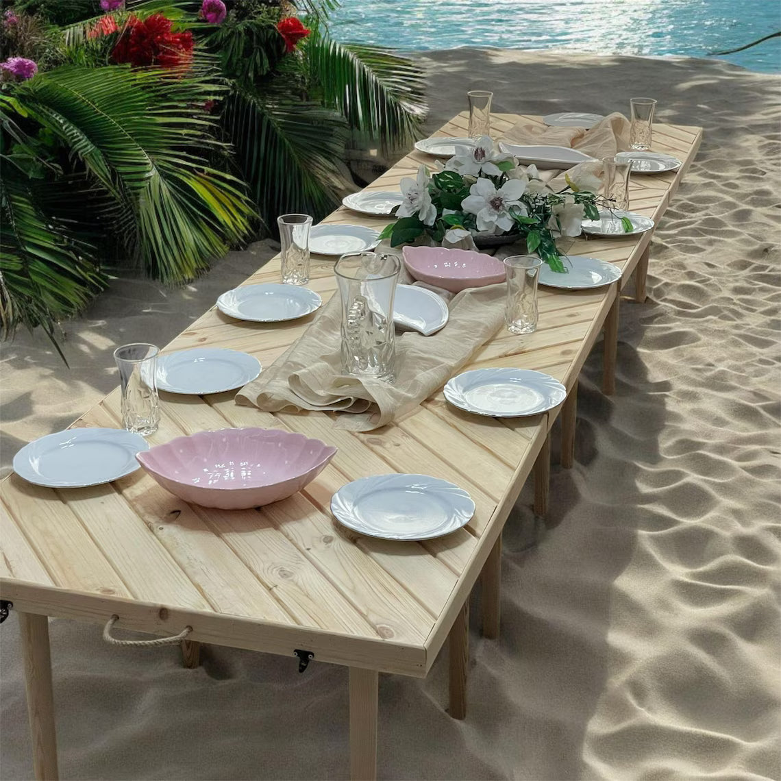Handmade Folding Picnic Table, Low Seat Wood Beach Table