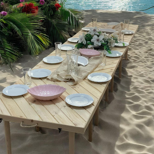 Handmade Folding Picnic Table, Low Seat Wood Beach Table