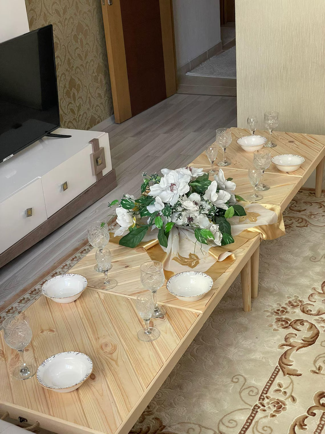 Handmade Folding Picnic Table, Low Seat Wood Beach Table