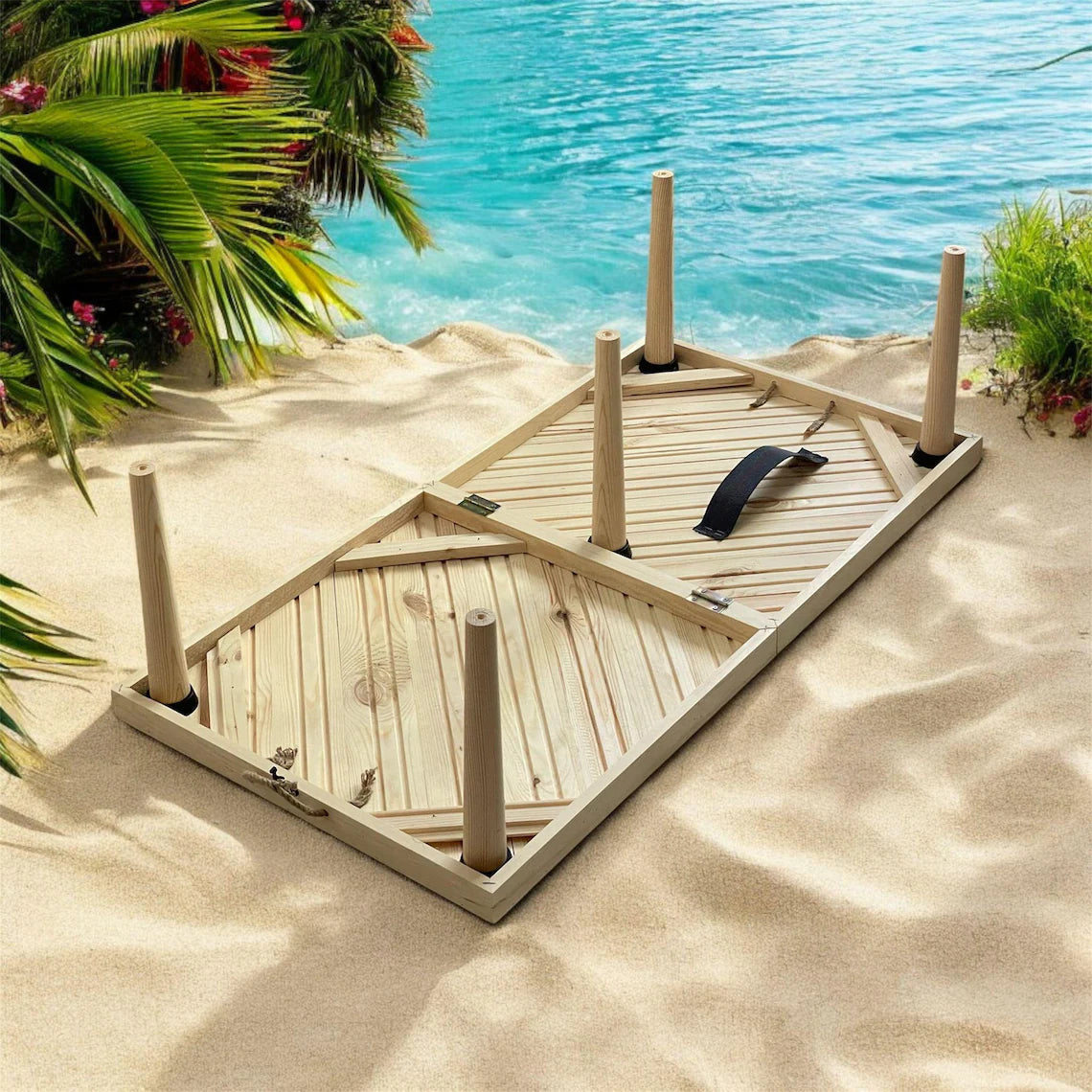 Handmade Folding Picnic Table, Low Seat Wood Beach Table