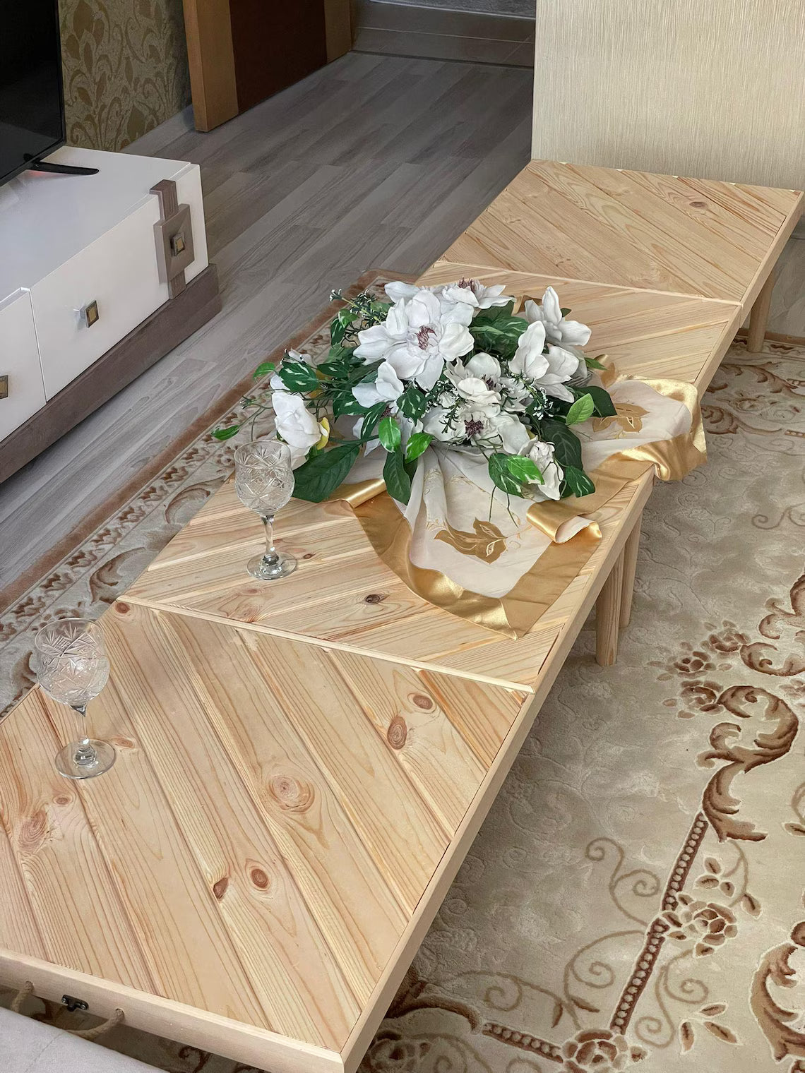 Handmade Folding Picnic Table, Low Seat Wood Beach Table