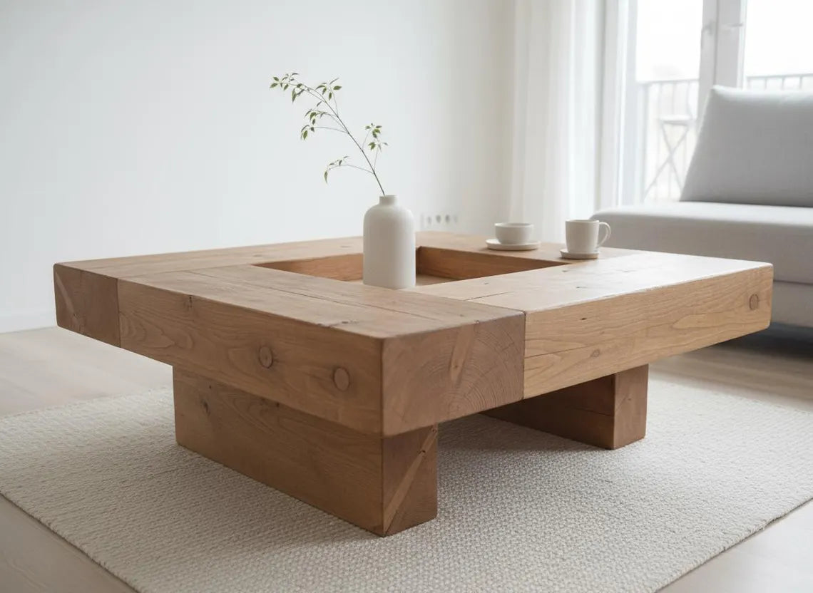 Handmade Solid Wood Coffee Table. Modern, Rustic Design for Living Room. Custom Color & Size.