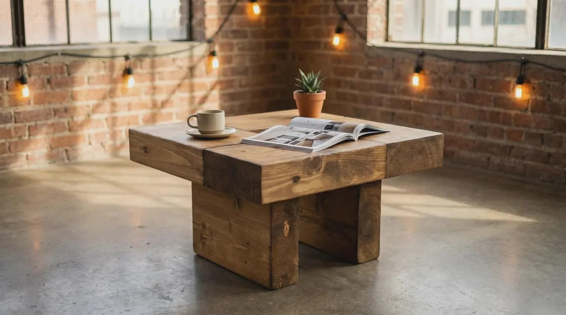 Handmade Solid Wood Coffee Table. Modern, Rustic Design for Living Room. Custom Color & Size.