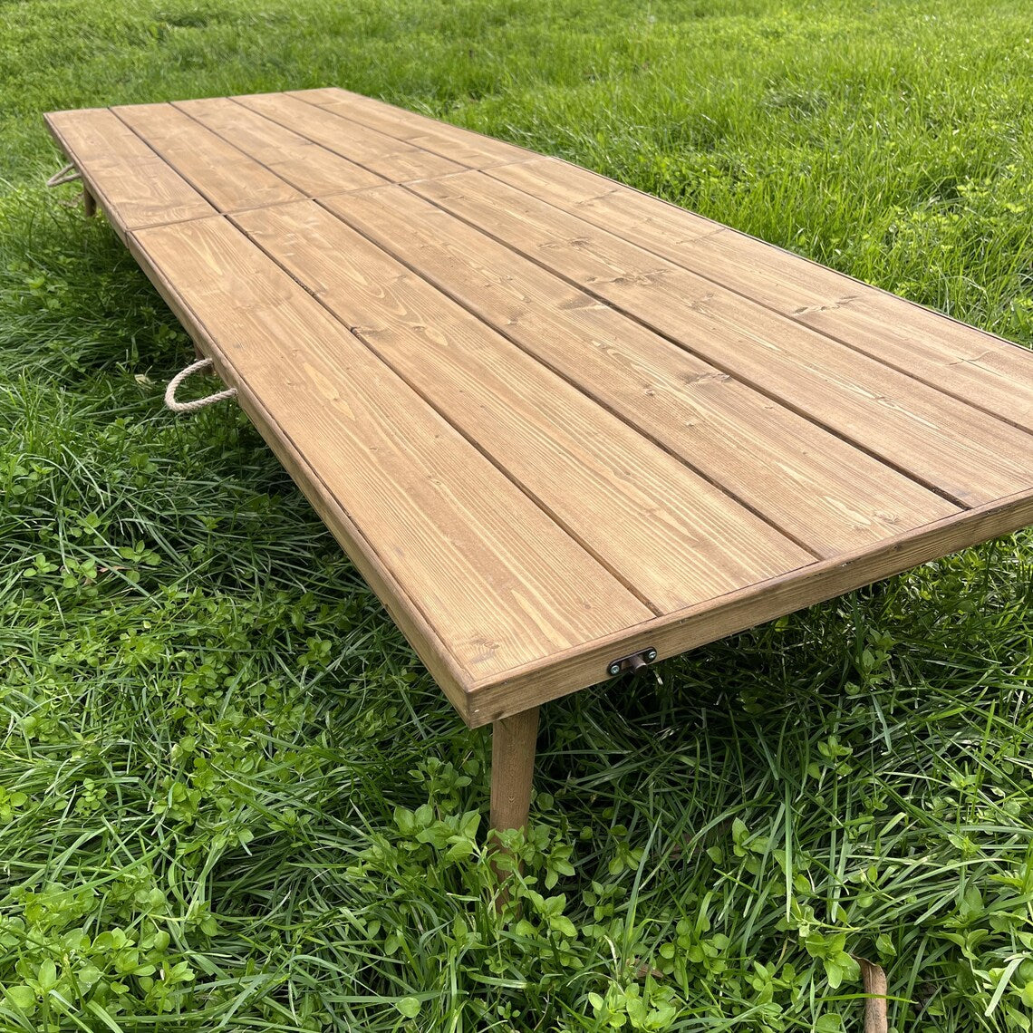 Japanese Low Table, Wood Foldable Table, Handcrafted Table, Portable Picnic Table, Outdoor Low Seat Table, 80"x28" Party Table, Boho Table