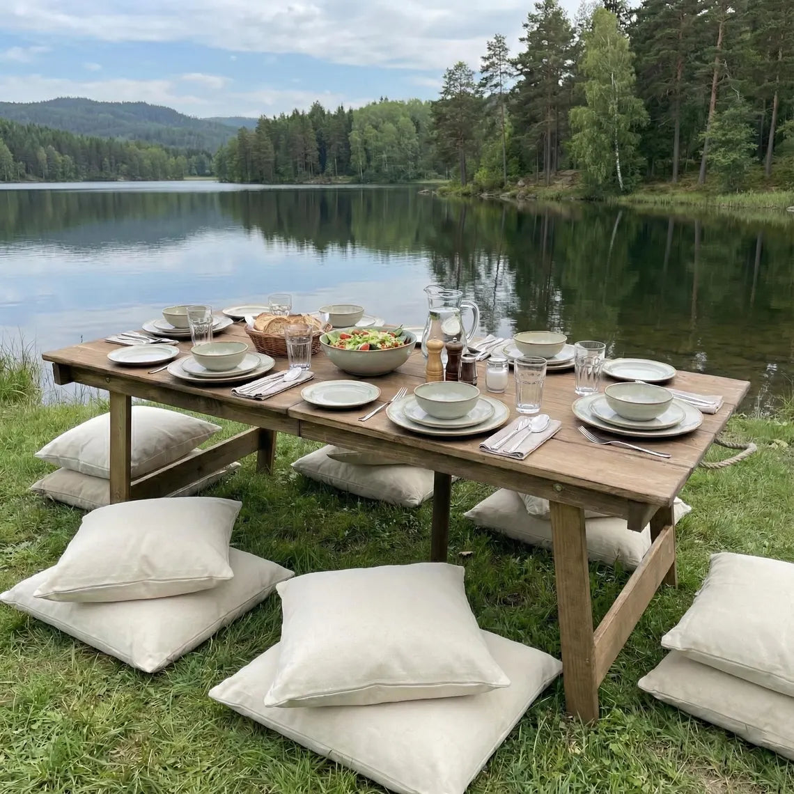 Scandinavian Foldable Low Seat Table 40"x20" , Minimalist Wood Floor Table for Small House, Rustic Farmhouse Table, Portable Dining Table
