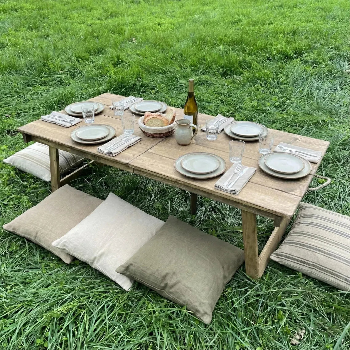 Scandinavian Foldable Low Seat Table 40"x20" , Minimalist Wood Floor Table for Small House, Rustic Farmhouse Table, Portable Dining Table