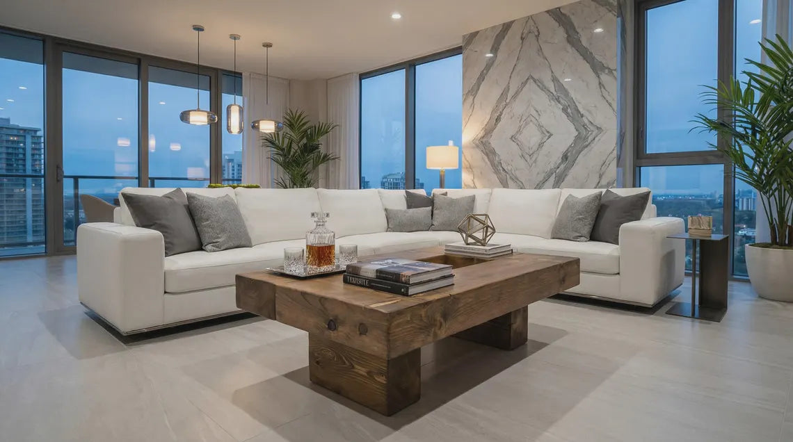 Handmade Solid Wood Coffee Table. Modern, Rustic Design for Living Room. Custom Color & Size.