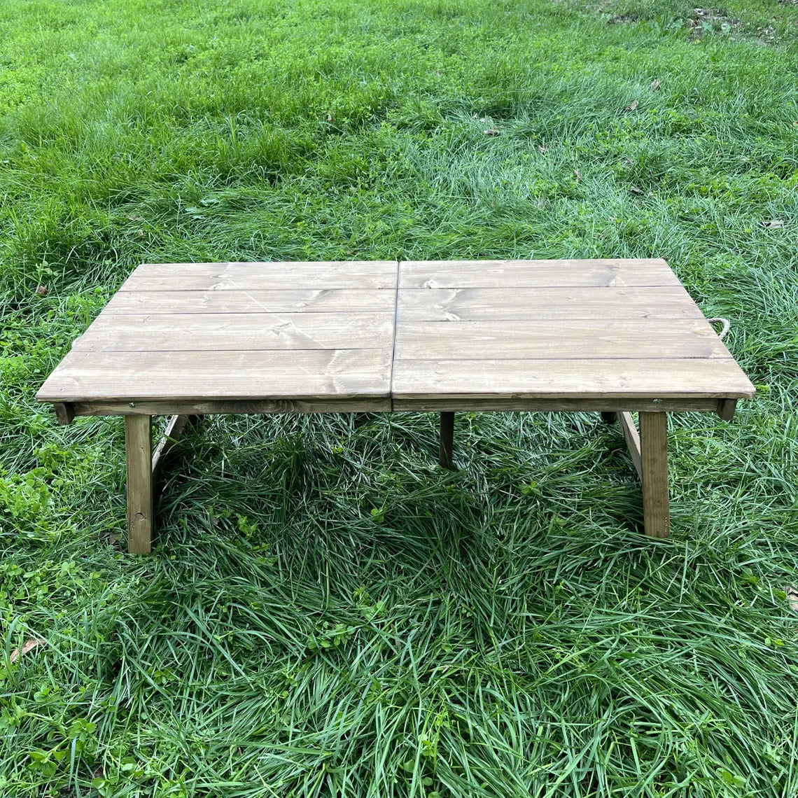 Scandinavian Foldable Low Seat Table 40"x20" , Minimalist Wood Floor Table for Small House, Rustic Farmhouse Table, Portable Dining Table