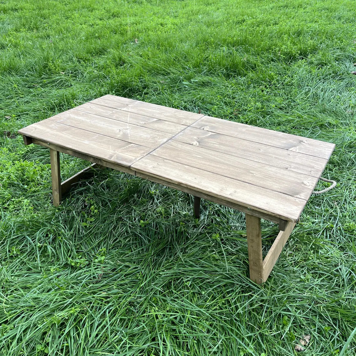 Scandinavian Foldable Low Seat Table 40"x20" , Minimalist Wood Floor Table for Small House, Rustic Farmhouse Table, Portable Dining Table