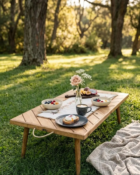 Folding Wooden Picnic Table – Portable Low Table 44x22 Inch Handmade