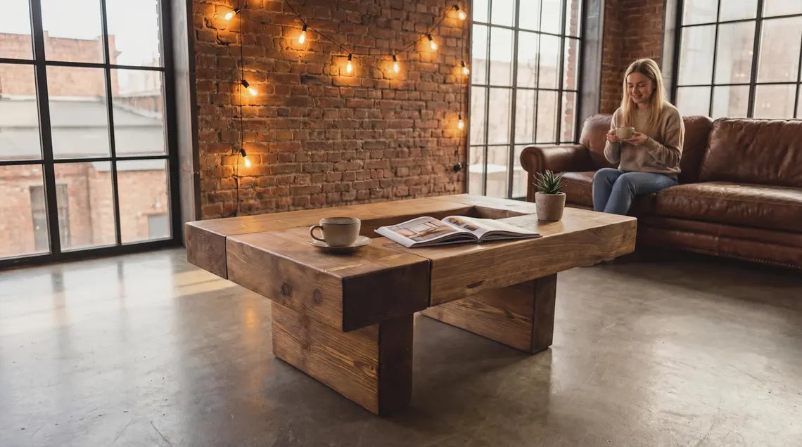 Handmade Solid Wood Coffee Table. Modern, Rustic Design for Living Room. Custom Color & Size.