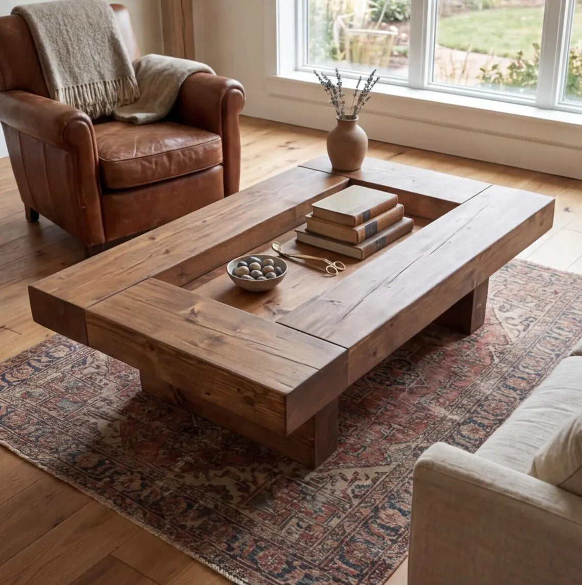 Handmade Solid Wood Coffee Table. Modern, Rustic Design for Living Room. Custom Color & Size.