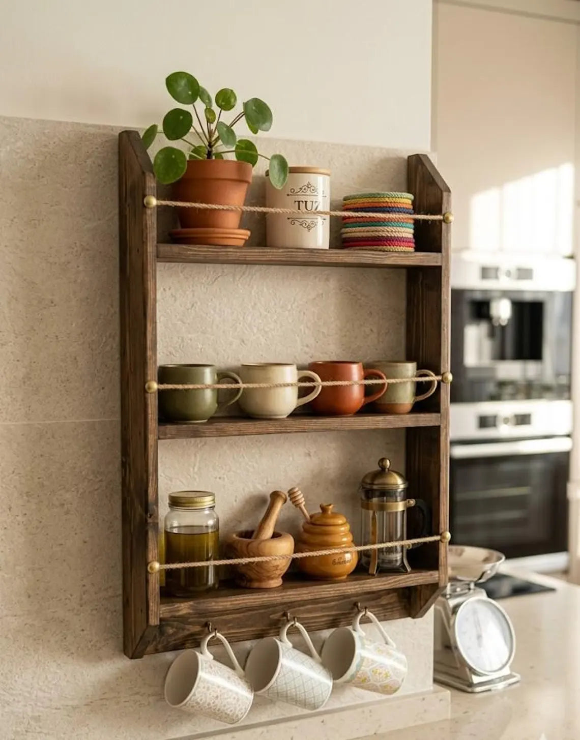 Large Wooden Spice Rack Wall Mounted Kitchen Shelf Organizer 27.6x15.7 Inch Deep Storage