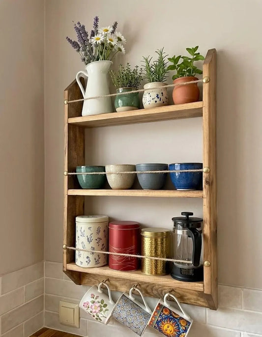 Large Wooden Spice Rack Wall Mounted Kitchen Shelf Organizer 27.6x15.7 Inch Deep Storage