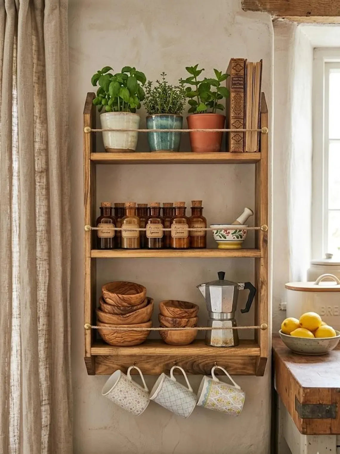 Large Wooden Spice Rack Wall Mounted Kitchen Shelf Organizer 27.6x15.7 Inch Deep Storage