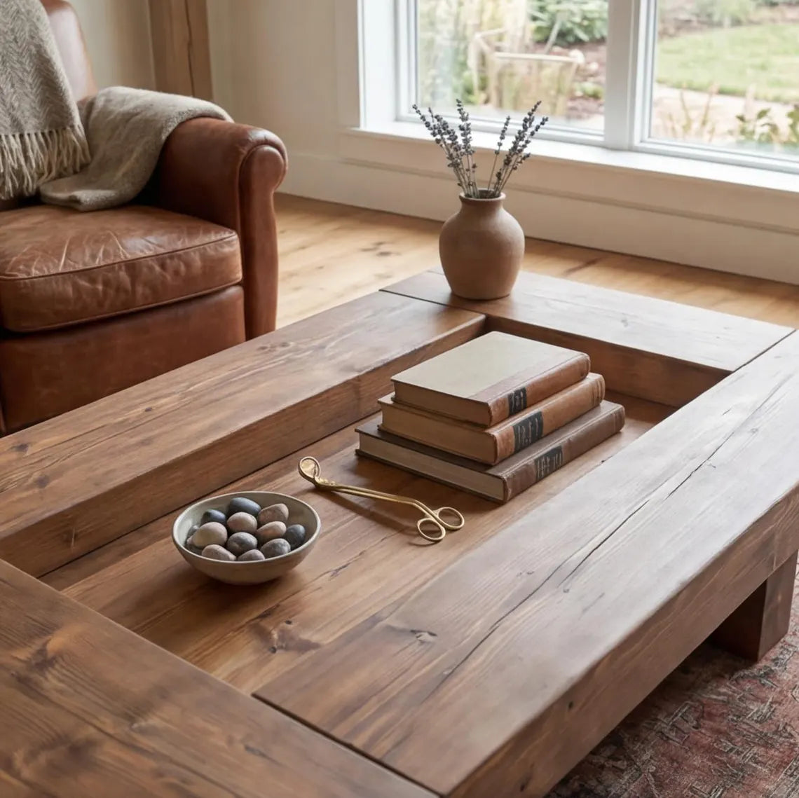 Handmade Solid Wood Coffee Table. Modern, Rustic Design for Living Room. Custom Color & Size.