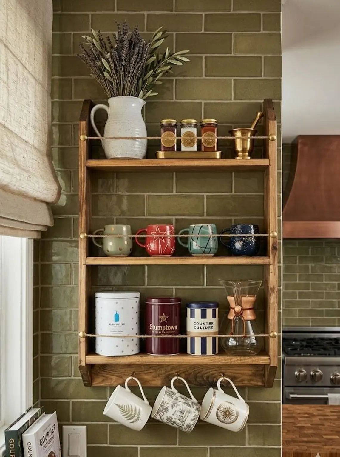 Large Wooden Spice Rack Wall Mounted Kitchen Shelf Organizer 27.6x15.7 Inch Deep Storage