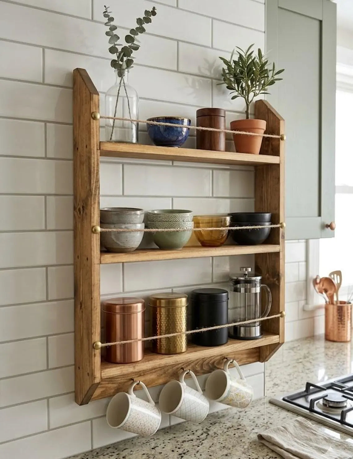 Large Wooden Spice Rack Wall Mounted Kitchen Shelf Organizer 27.6x15.7 Inch Deep Storage