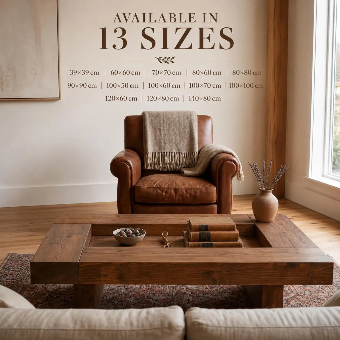 Handmade Solid Wood Coffee Table. Modern, Rustic Design for Living Room. Custom Color & Size.