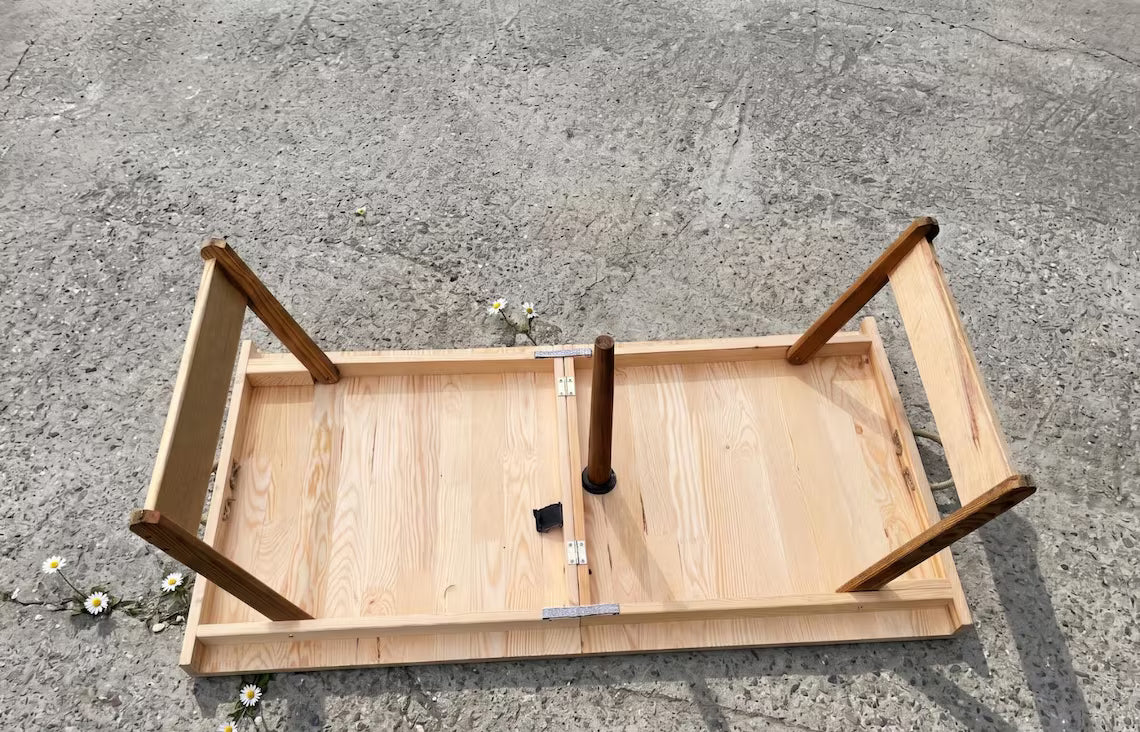 Handmade Foldable Wooden Picnic Table, Boho Outdoor Floor Dining, Portable Camping Garden Furniture
