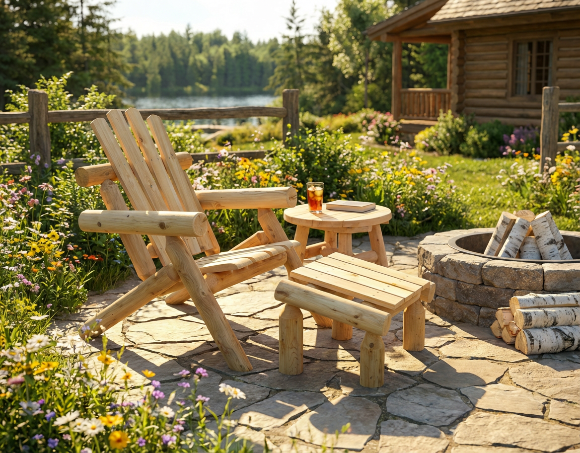 Log Wooden Deck Chair - Cedar Creek Rustic Furniture