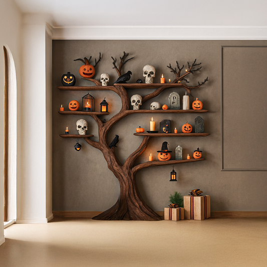 Rustic Tree Bookcase Entryway Halloween
