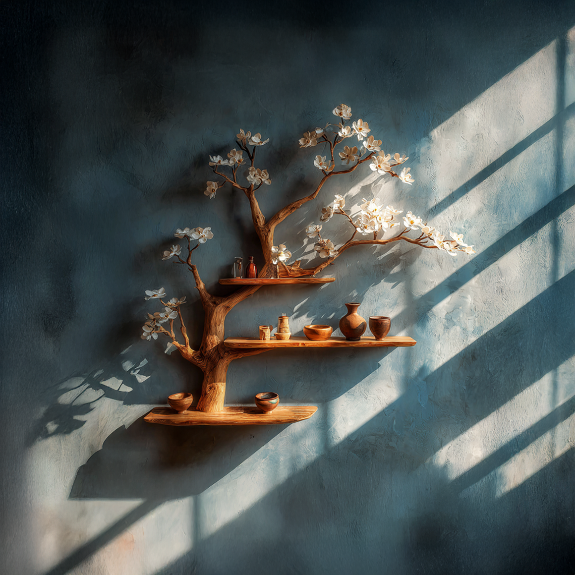 Modern Rustic Tree Shelf Solid Wood Wall Display Home Decor