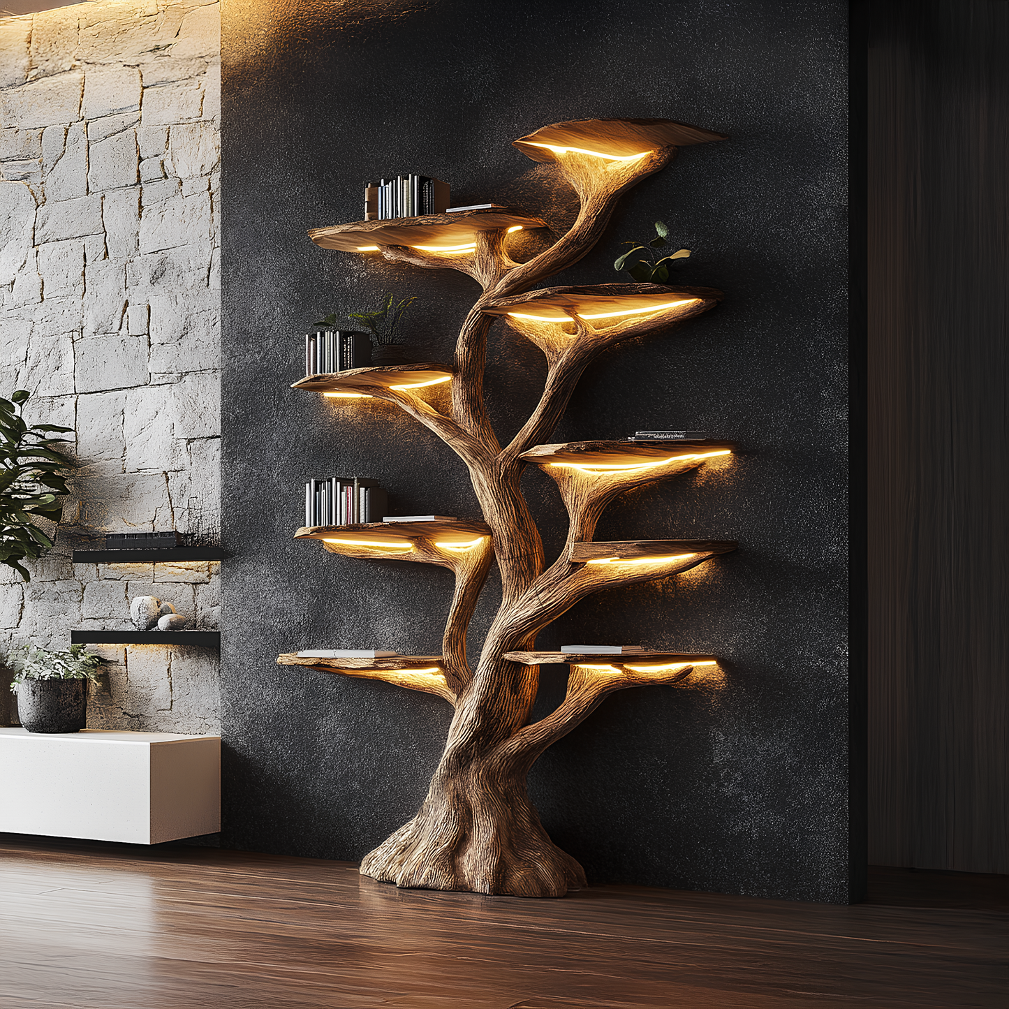 Wooden Tree Bookshelf Rustic Custom Display Gift