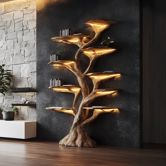 Wooden Tree Bookshelf Rustic Custom Display Gift