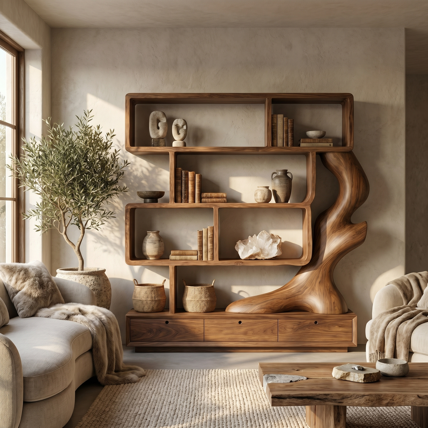 Contemporary Wooden Bookcase With Storage For Living Room