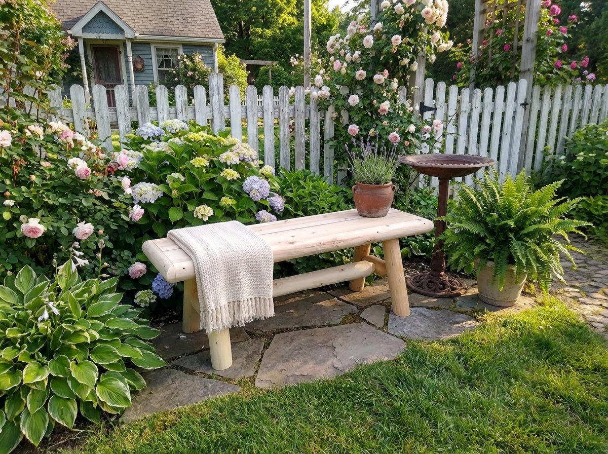 Outdoor Farmhouse Entryway Bench - Cedar Creek Rustic Furniture