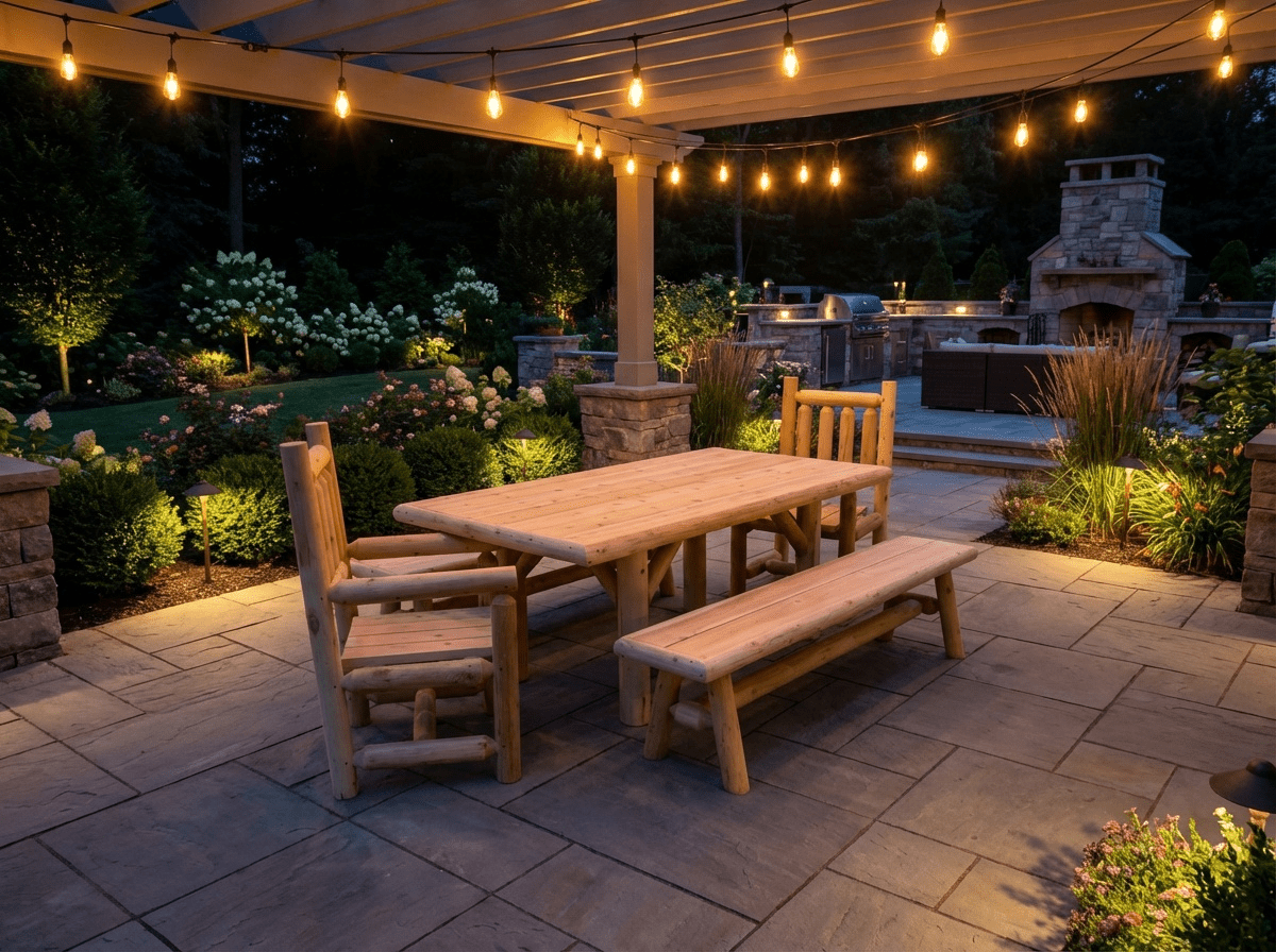 Outdoor Farmhouse Patio Table and Chairs - Cedar Creek Rustic Furniture