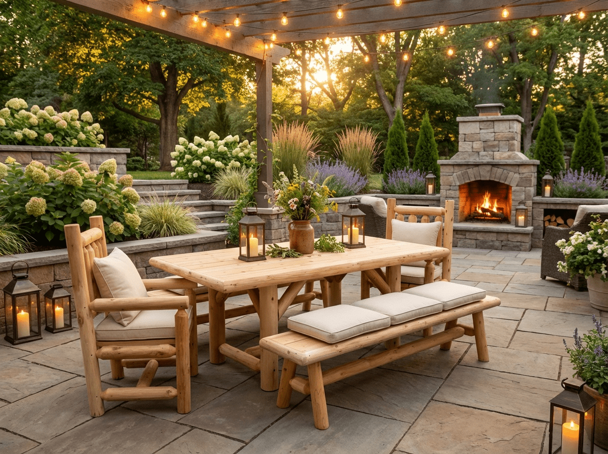 Outdoor Farmhouse Patio Table and Chairs - Cedar Creek Rustic Furniture