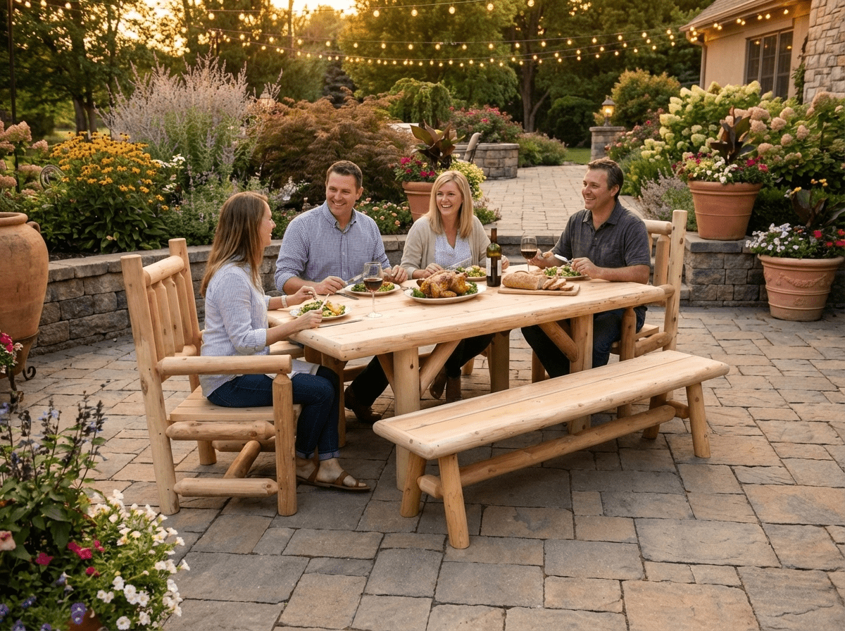 Outdoor Farmhouse Patio Table and Chairs - Cedar Creek Rustic Furniture