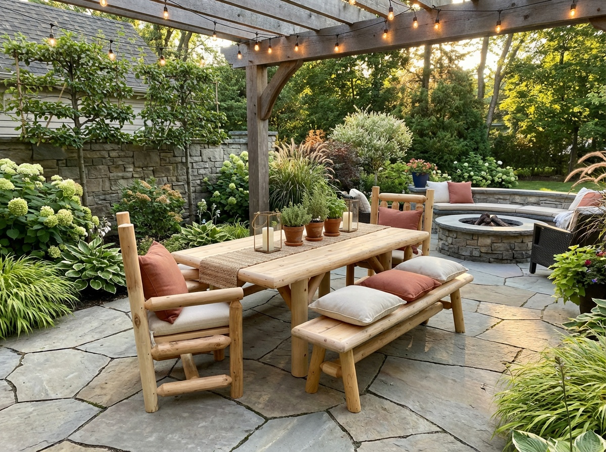Outdoor Farmhouse Patio Table and Chairs - Cedar Creek Rustic Furniture