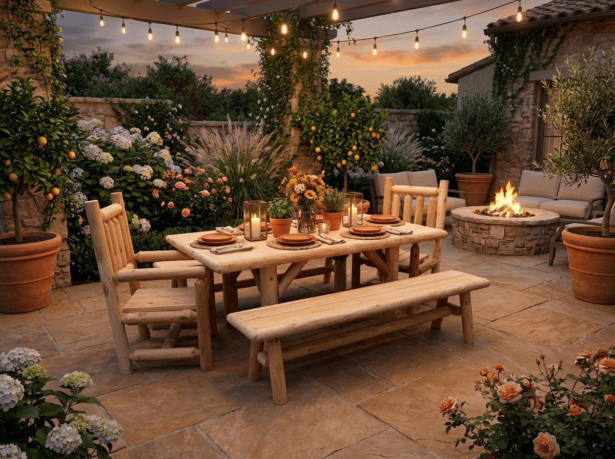 Outdoor Farmhouse Patio Table and Chairs - Cedar Creek Rustic Furniture