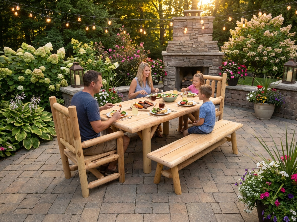 Outdoor Farmhouse Patio Table and Chairs - Cedar Creek Rustic Furniture