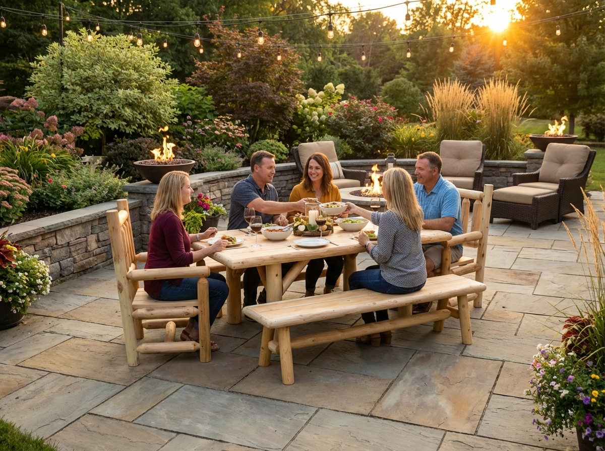 Outdoor Farmhouse Patio Table and Chairs - Cedar Creek Rustic Furniture