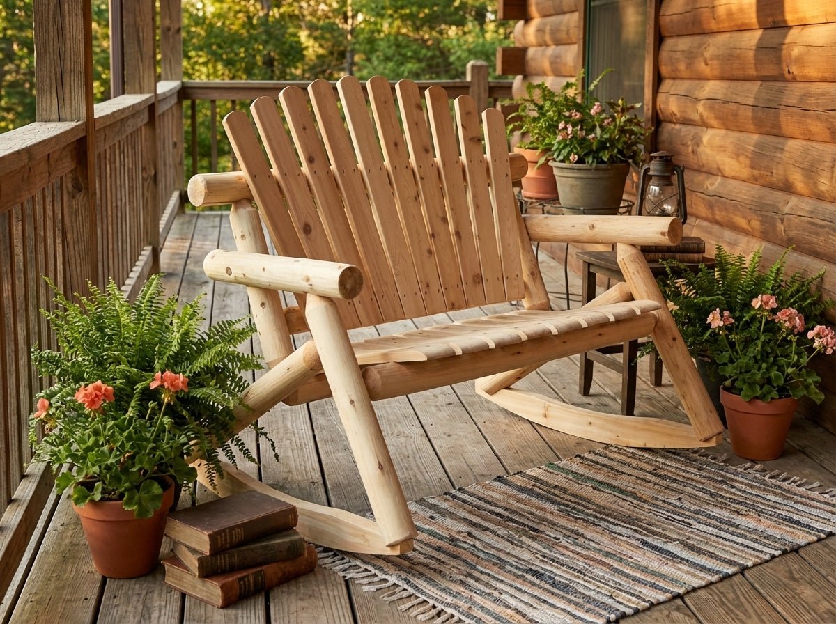 Rocking Outdoor Wooden Bench - Cedar Creek Rustic Furniture