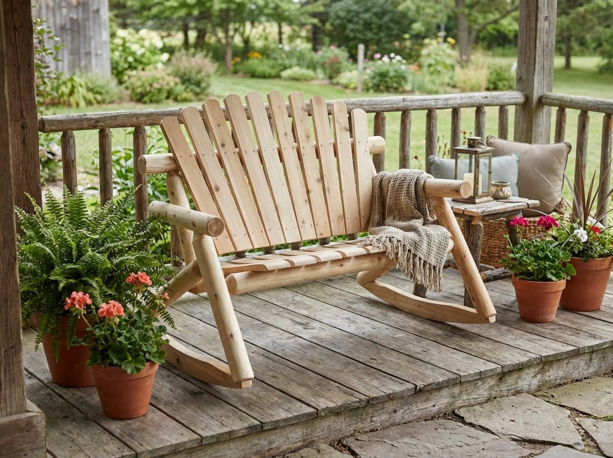 Rocking Outdoor Wooden Bench - Cedar Creek Rustic Furniture
