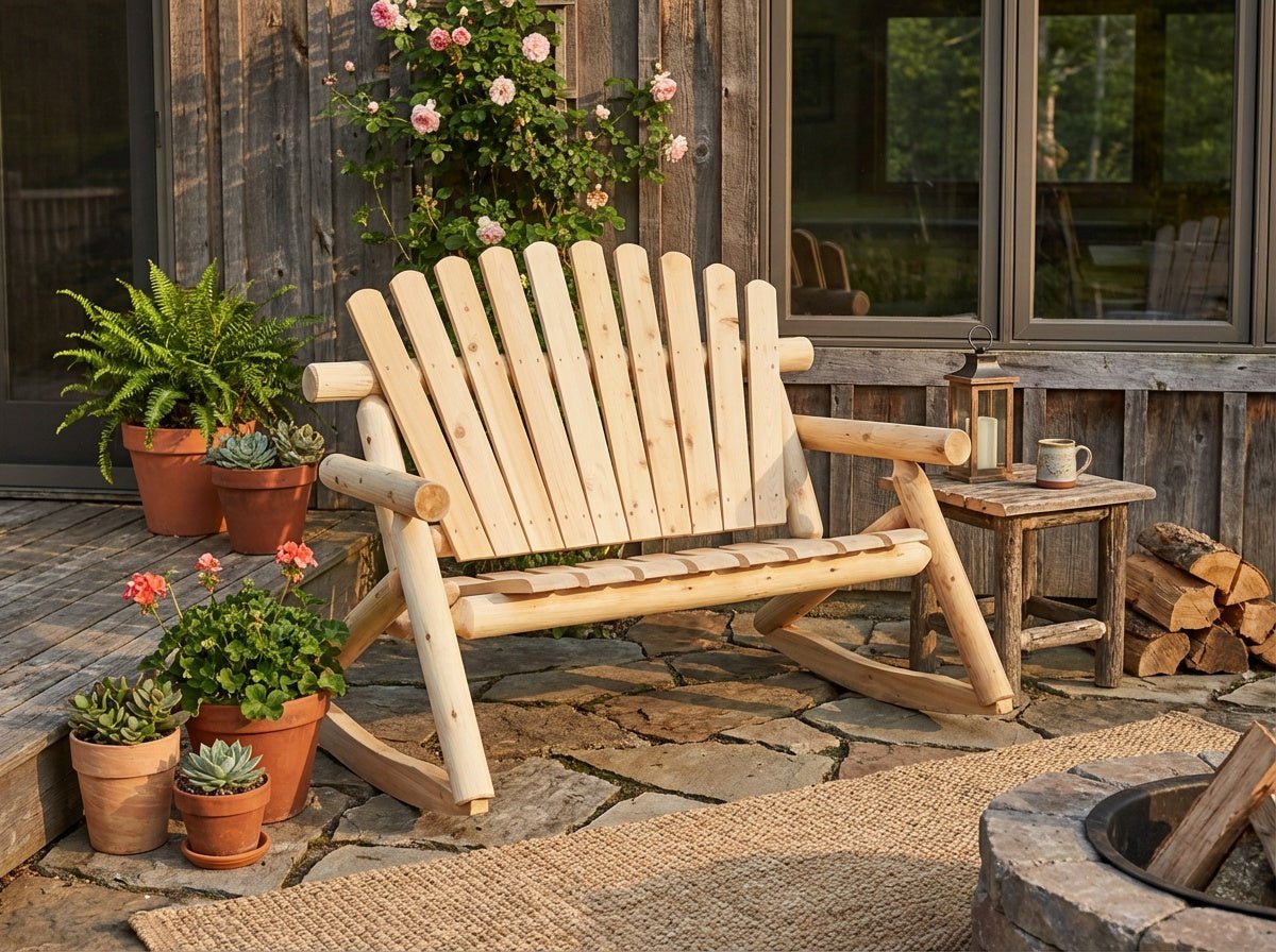 Rocking Outdoor Wooden Bench - Cedar Creek Rustic Furniture