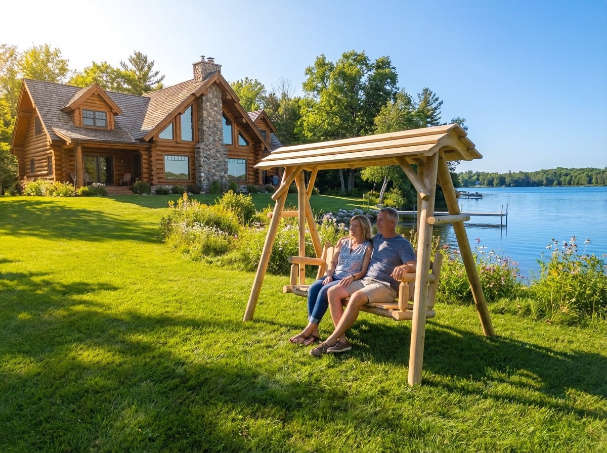 Rustic Log 5' Log Swing with Canopy - Cedar Creek Rustic Furniture