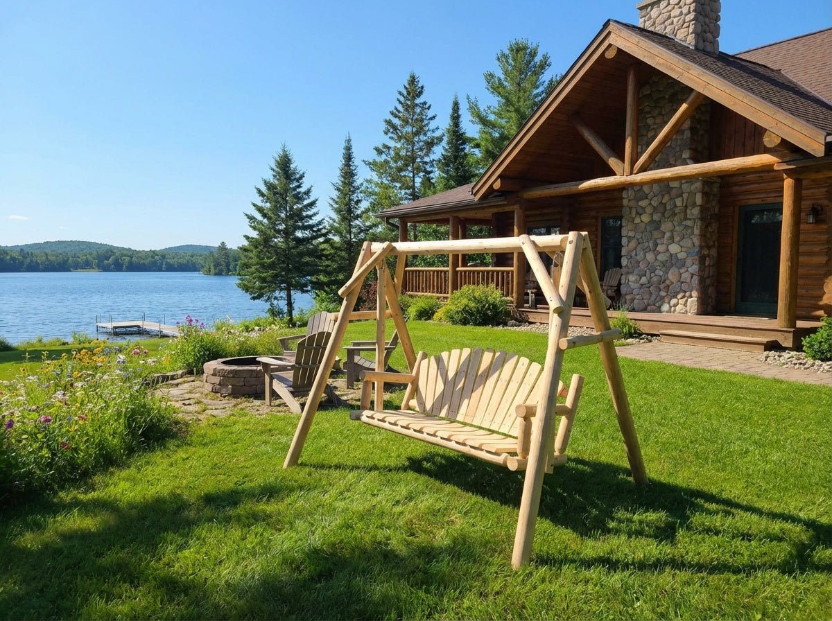 Rustic Log 5' Log Swing with Canopy - Cedar Creek Rustic Furniture