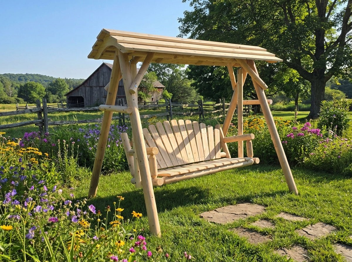 Rustic Log 5' Log Swing with Canopy - Cedar Creek Rustic Furniture