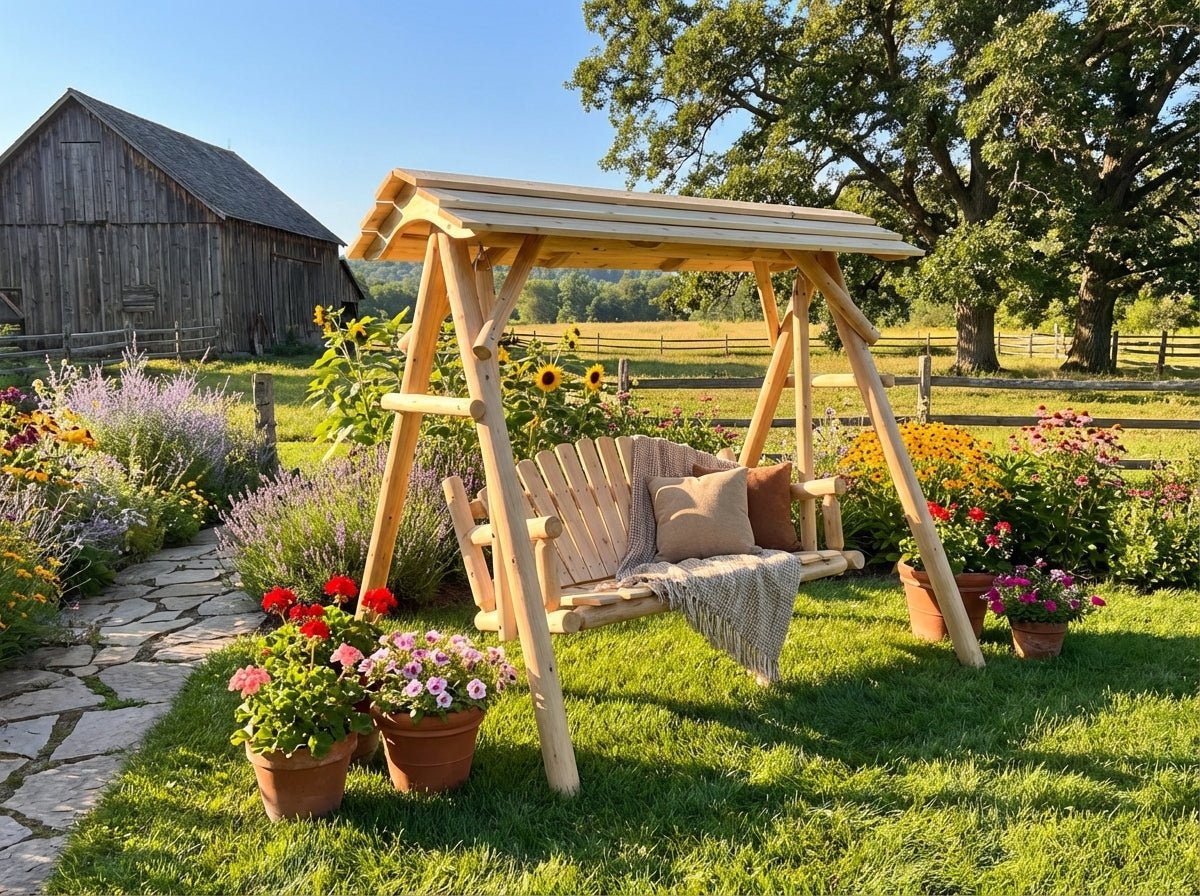 Rustic Log 5' Log Swing with Canopy - Cedar Creek Rustic Furniture