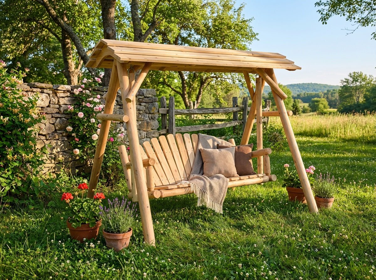 Rustic Log 5' Log Swing with Canopy - Cedar Creek Rustic Furniture