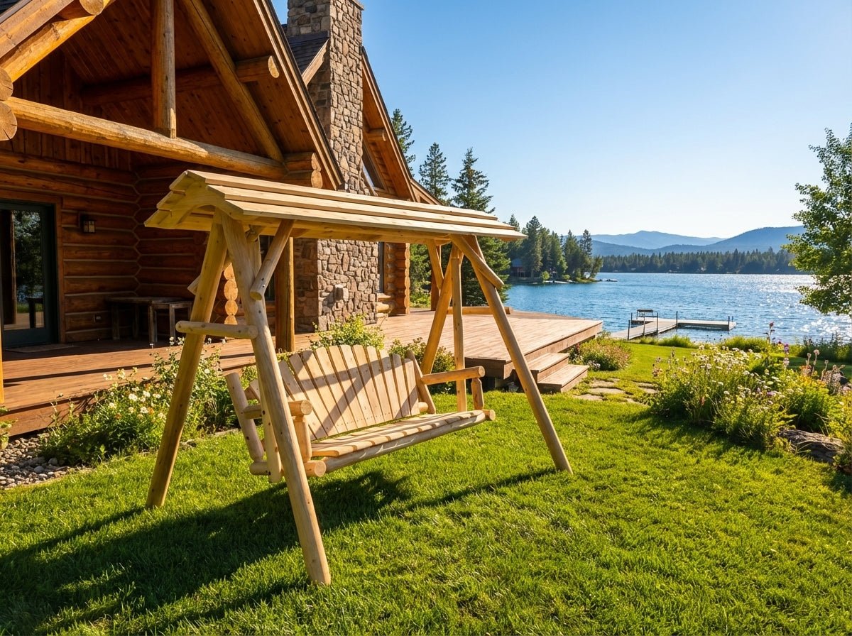 Rustic Log 5' Log Swing with Canopy - Cedar Creek Rustic Furniture